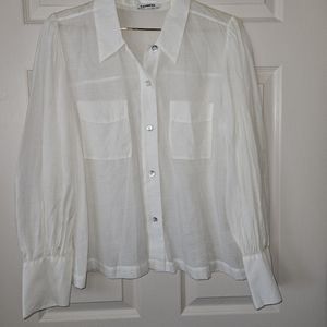 Express Button-up Long Sleeve White Sheer Blouse Size L